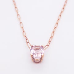 .70 Carat Morganite Gemstone Paperclip Necklace 14K Rose Gold Oval Gemstone