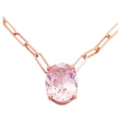 .70 Carat Morganite Gemstone Paperclip Necklace 14K Rose Gold Oval Gemstone
