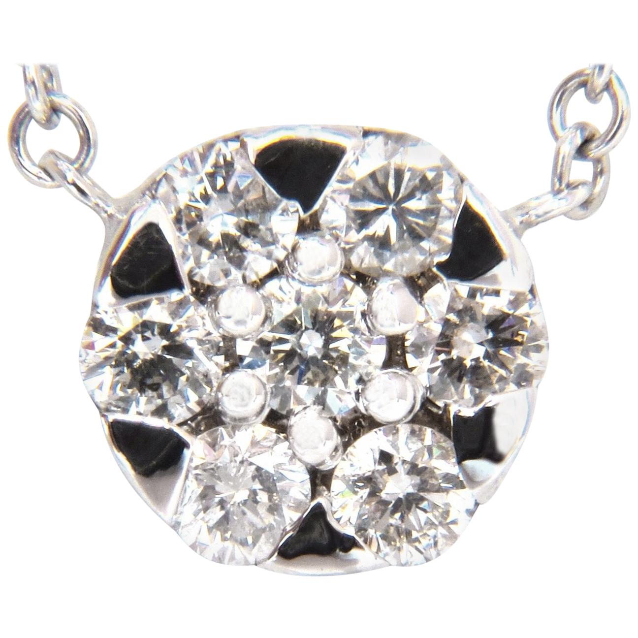 Pendentif en or 14 carats avec grappe de diamants ronds brillants naturels de 0,70 carat