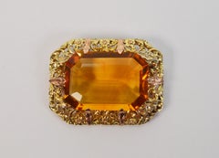 70 Carat Natural Citrine Yellow Gold Antique Brooch Pin