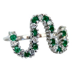 .70 Carat Natural Emerald Diamonds Squiggle Ring 14 Karat