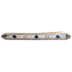 .70 Carat Natural Sapphire Diamonds Brooch Antique