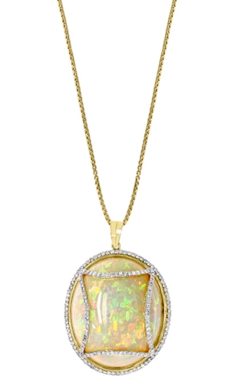 70 Karat ovaler äthiopischer Opal und Diamant-Anhänger oder Halskette 14 Karat Gold (Ovalschliff) im Angebot