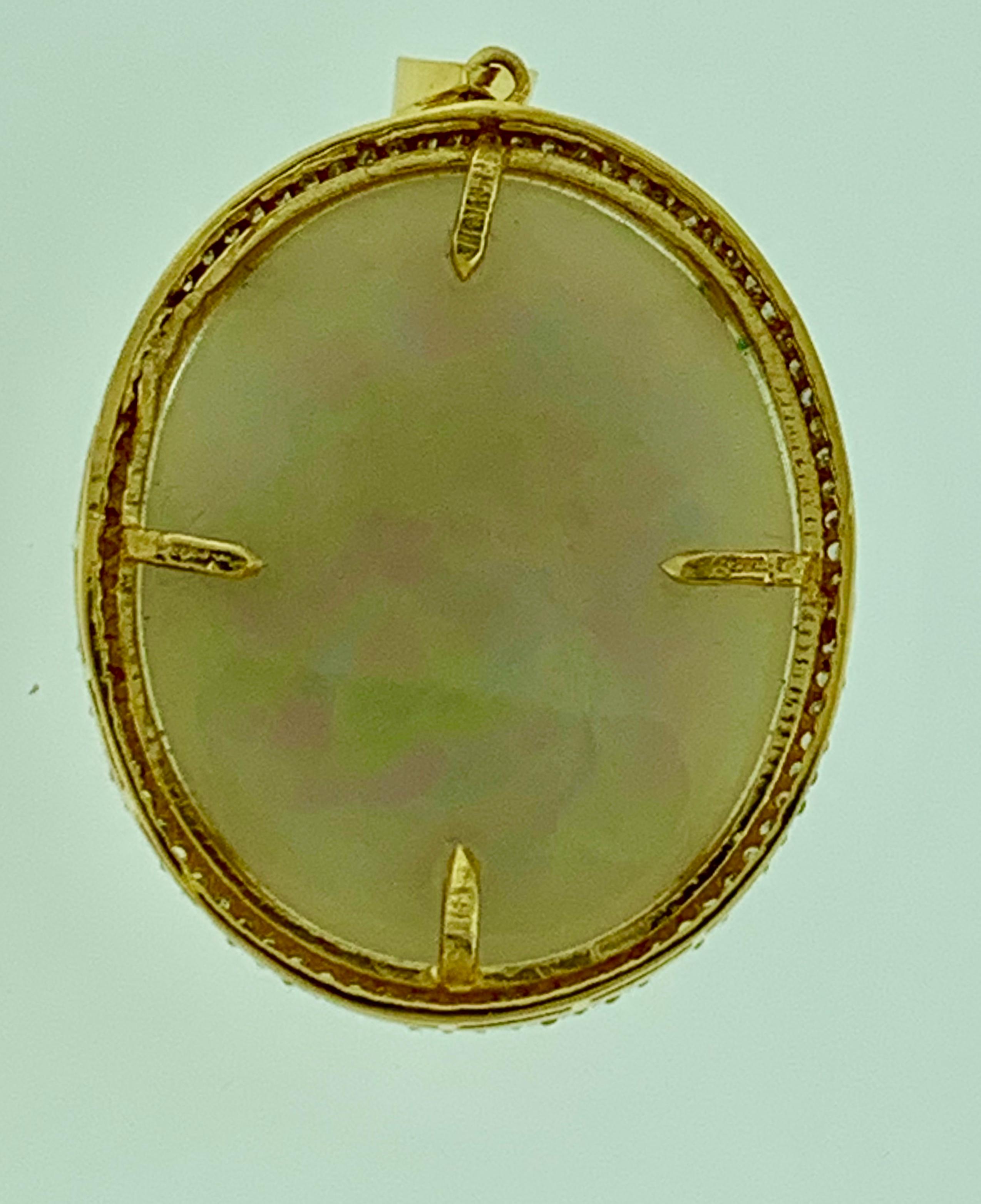 70 Karat ovaler äthiopischer Opal und Diamant-Anhänger oder Halskette 14 Karat Gold im Zustand „Hervorragend“ im Angebot in New York, NY