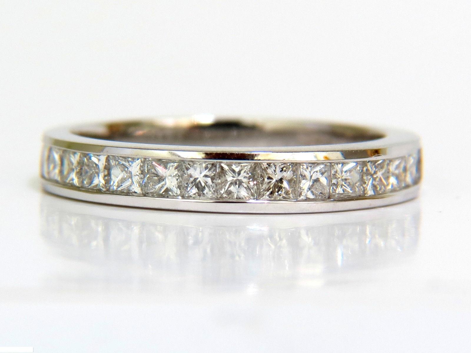Women's or Men's .70 Carat Princess Cut Diamonds Band Ring 14 Karat For Sale
