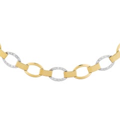 .70 Carat Round Diamond Two Tone 18k Gold Link Bar Necklace