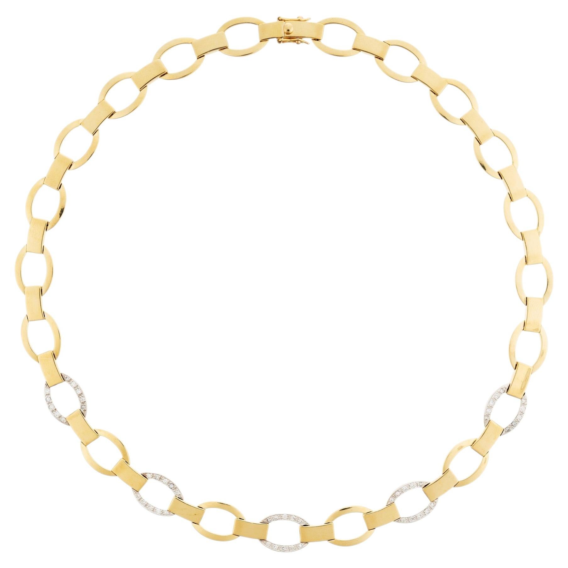 .70 Carat Round Diamond Two Tone 18k Gold Link Bar Necklace