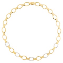 .70 Carat Round Diamond Two Tone 18k Gold Link Bar Necklace