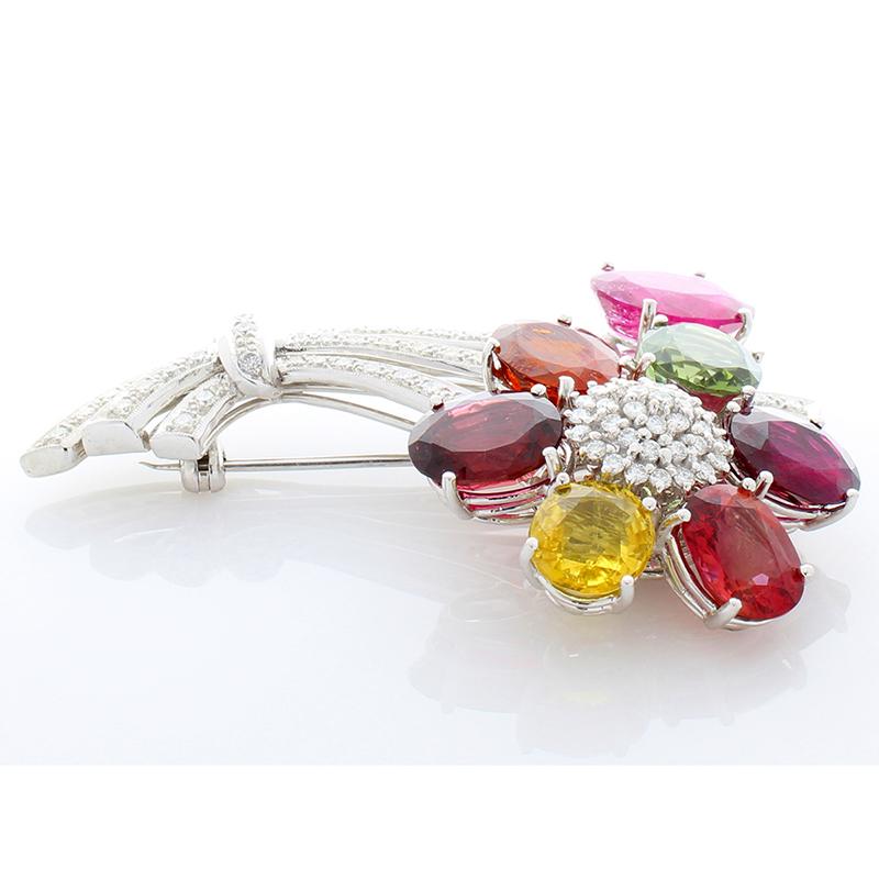 Contemporary 70 Carat Total Oval Tourmaline and Diamond Brooch in 18 Karat White Gold