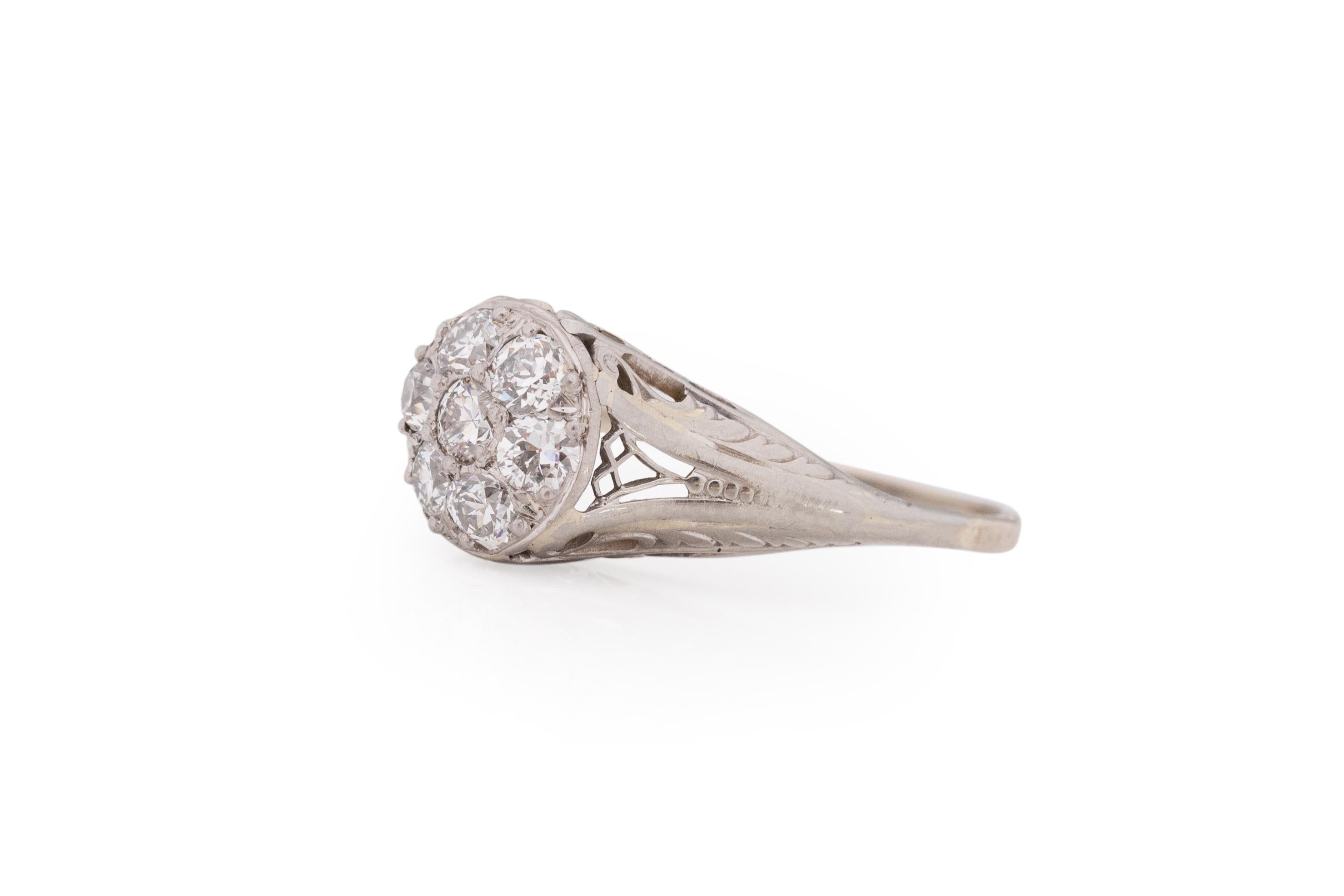 Old European Cut .70 Carat Total Weight Art Deco Diamond Platinum & 14 Karat WG Engagement Ring For Sale