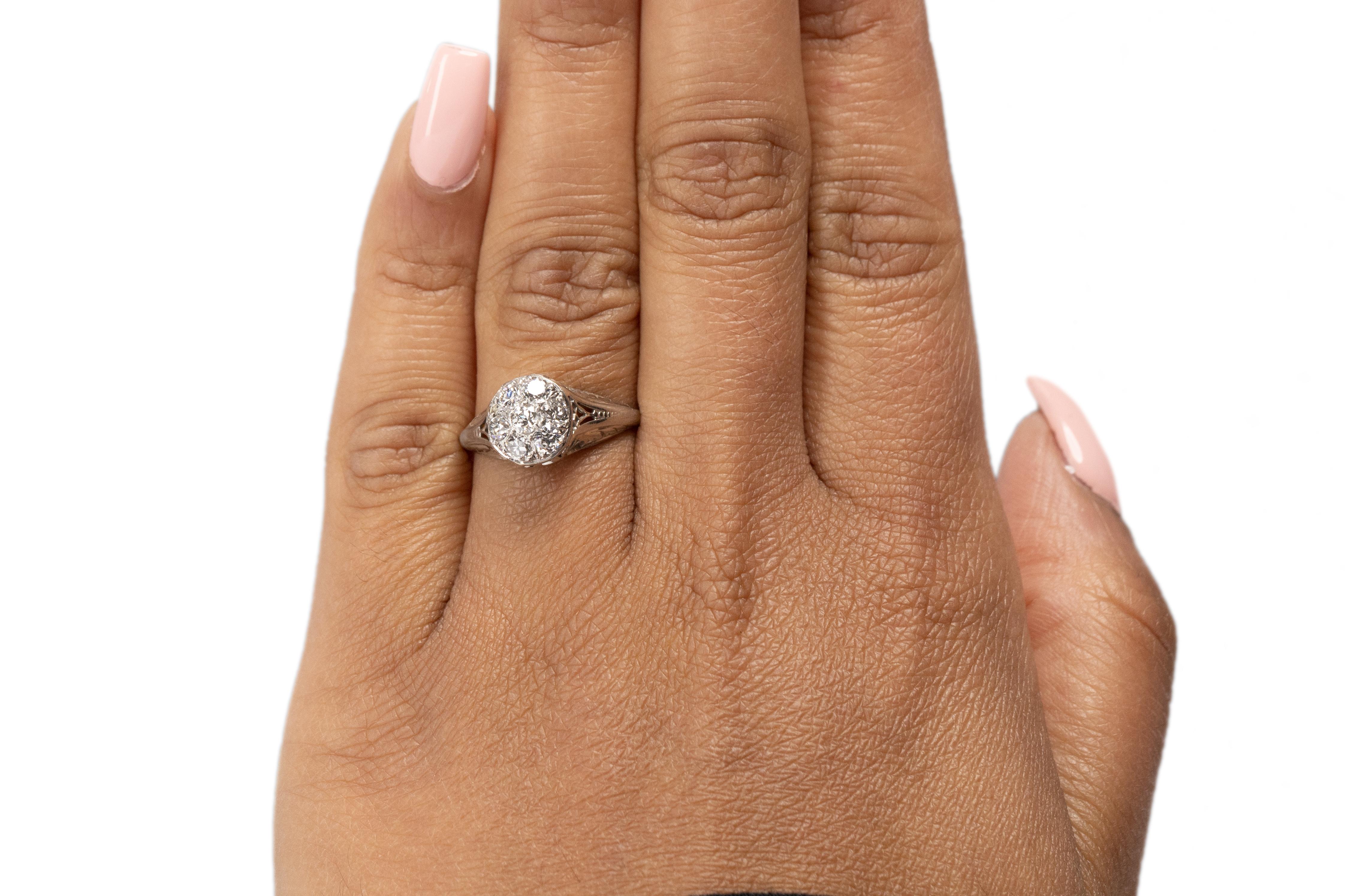 Women's .70 Carat Total Weight Art Deco Diamond Platinum & 14 Karat WG Engagement Ring For Sale
