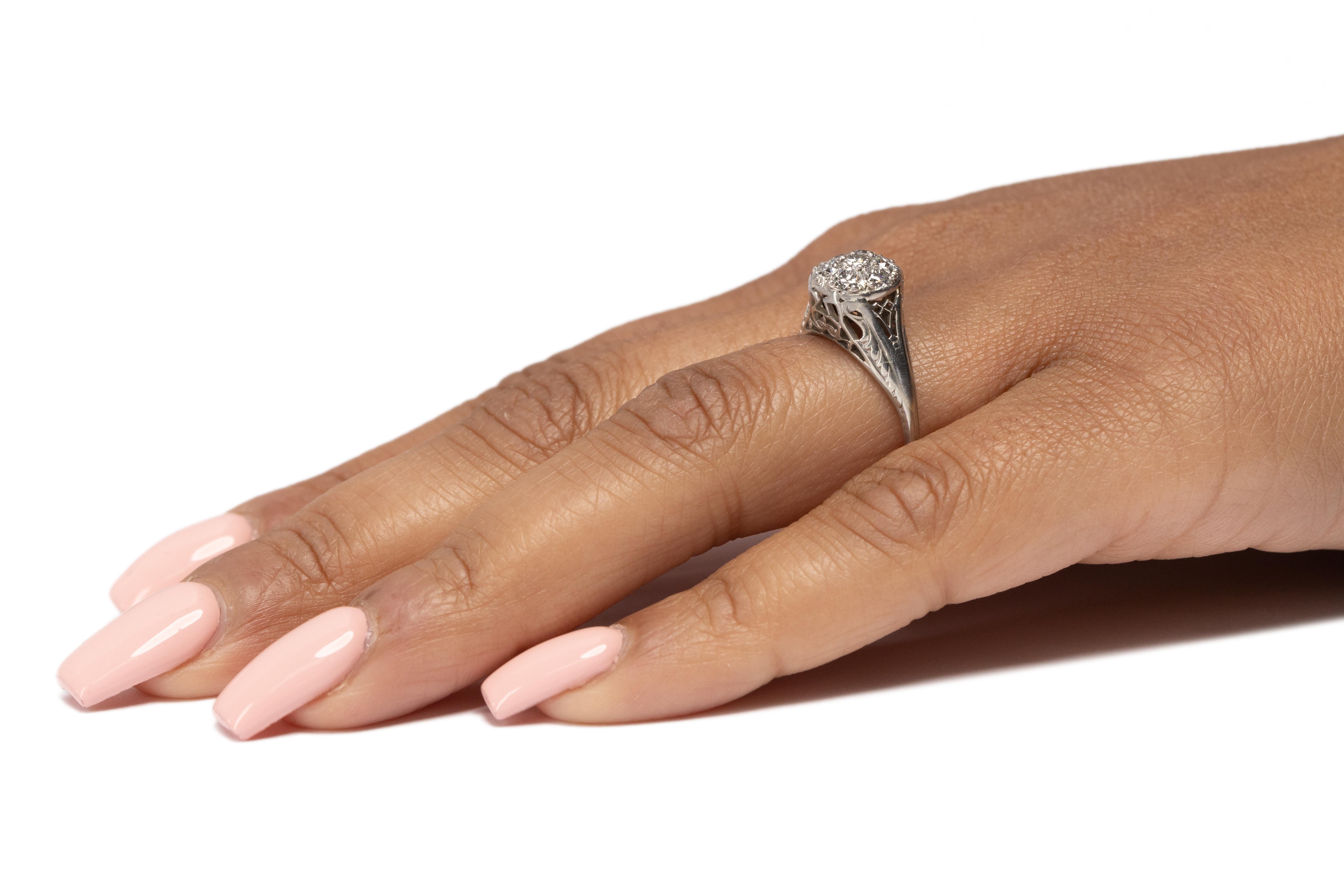 .70 Carat Total Weight Art Deco Diamond Platinum & 14 Karat WG Engagement Ring For Sale 2