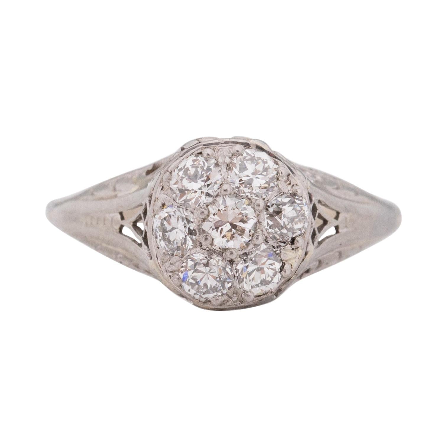 0,70 Karat Gesamtgewicht Art Deco Diamant Platin & 14 Karat WG Verlobungsring