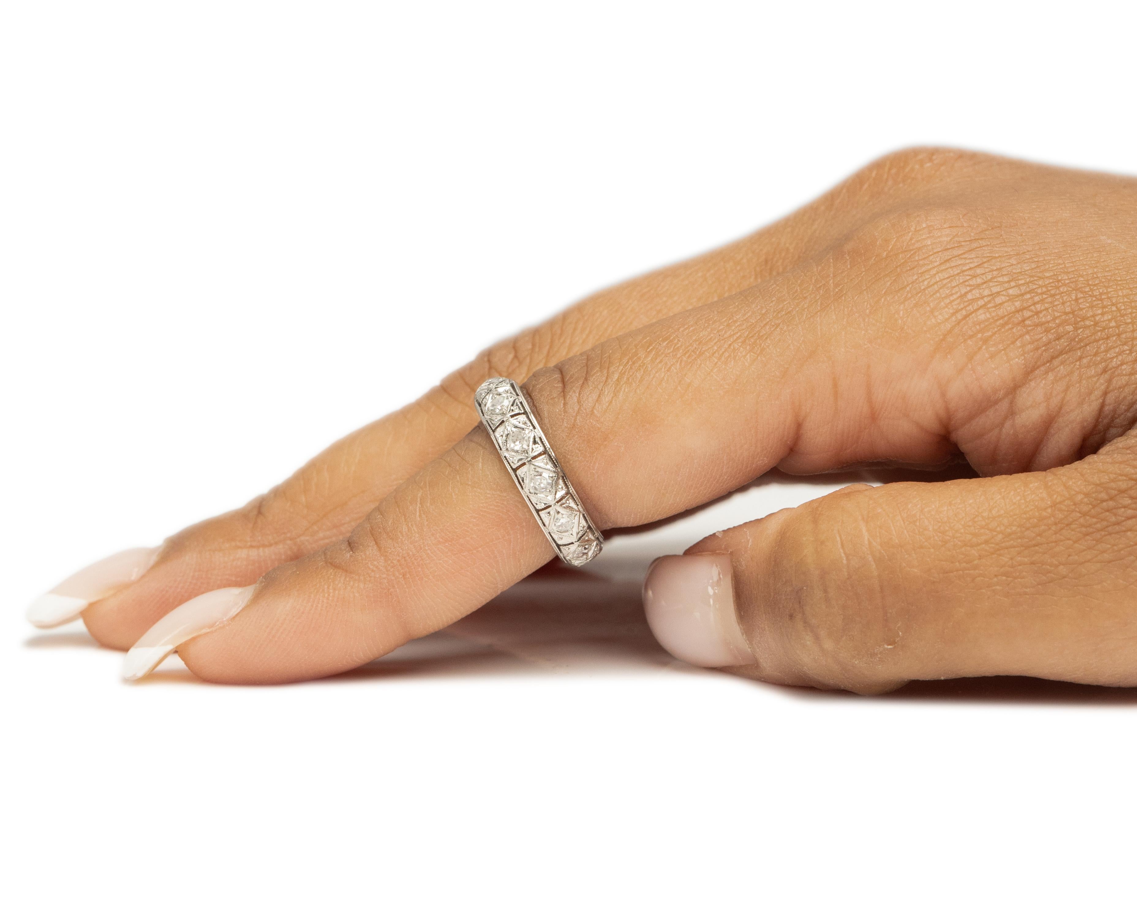 Old European Cut .70 Carat Total Weight Art Deco Diamond Platinum Wedding Ring For Sale