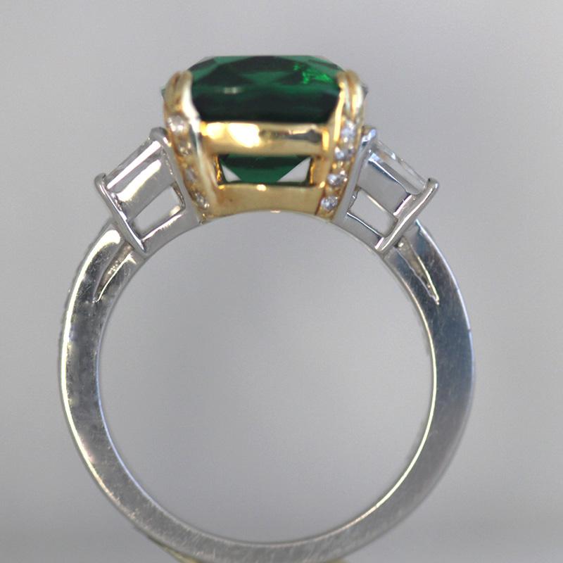 Cushion Cut 7.0 Carat TW Cushion Tsavorite and Diamond Ring, Ben Dannie For Sale