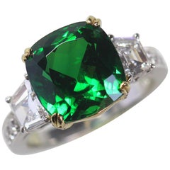 7.0 Carat TW Cushion Tsavorite and Diamond Ring, Ben Dannie