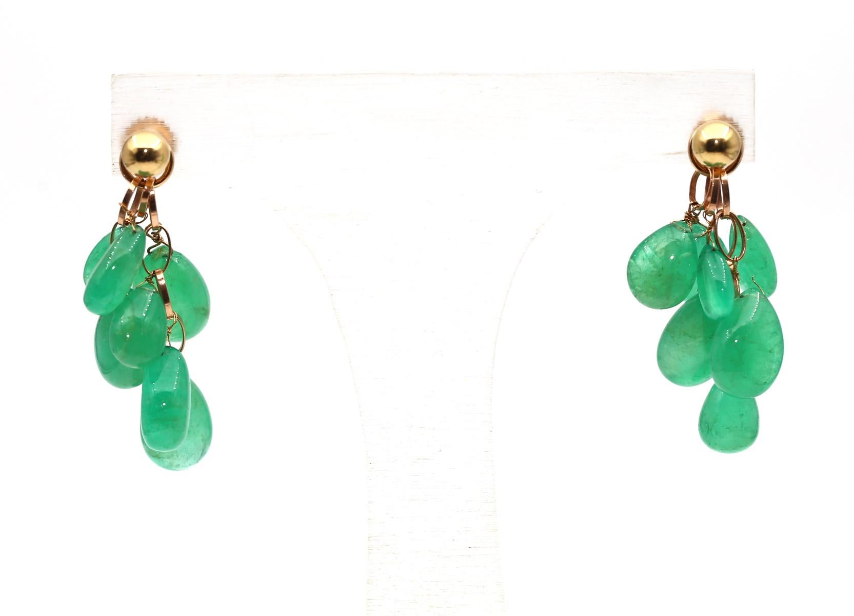 Women's 70 Carats Emerald Pear-Shaped Gold Earrings, 1955 For Sale