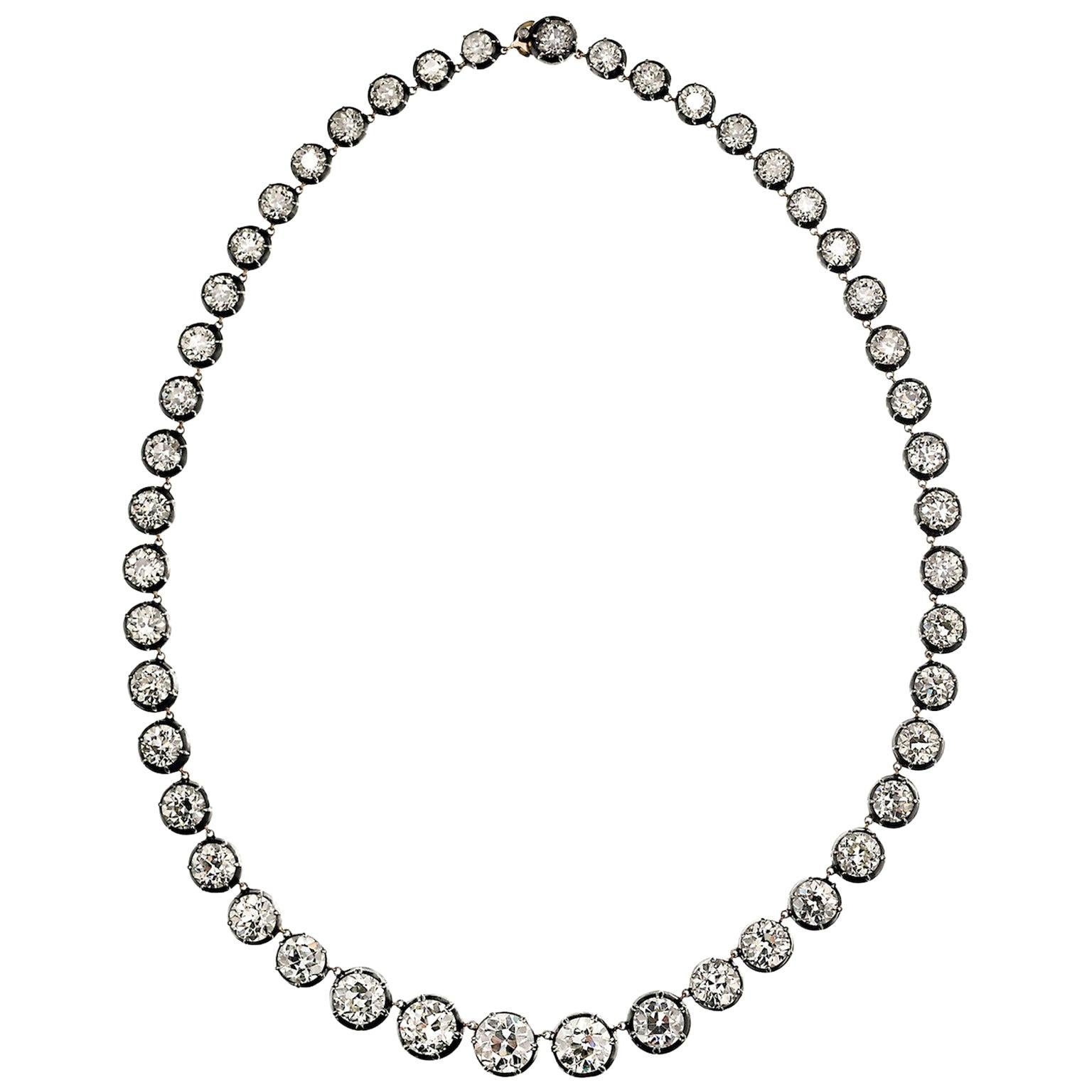 70 Carats Old European-Cut Diamond Rivière Necklace