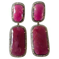 70 Carats Ruby Earrings with Pave Diamonds