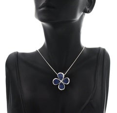 .70 Ct Diamonds 12.67 Ct Invisible Blue Sapphire 14k White Gold Flower Necklace