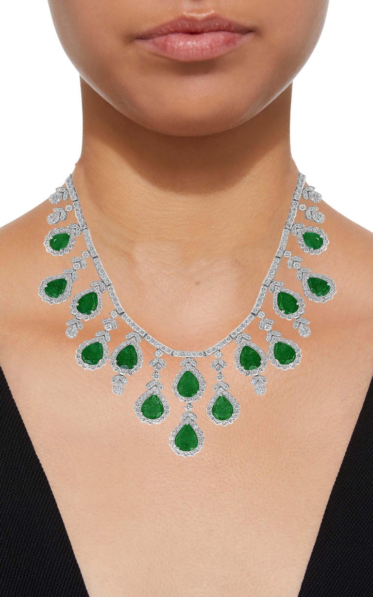 Green Emerald 805.50 Cts Earth Mined 2 Strand Pear Shape Beads Necklace Rare
