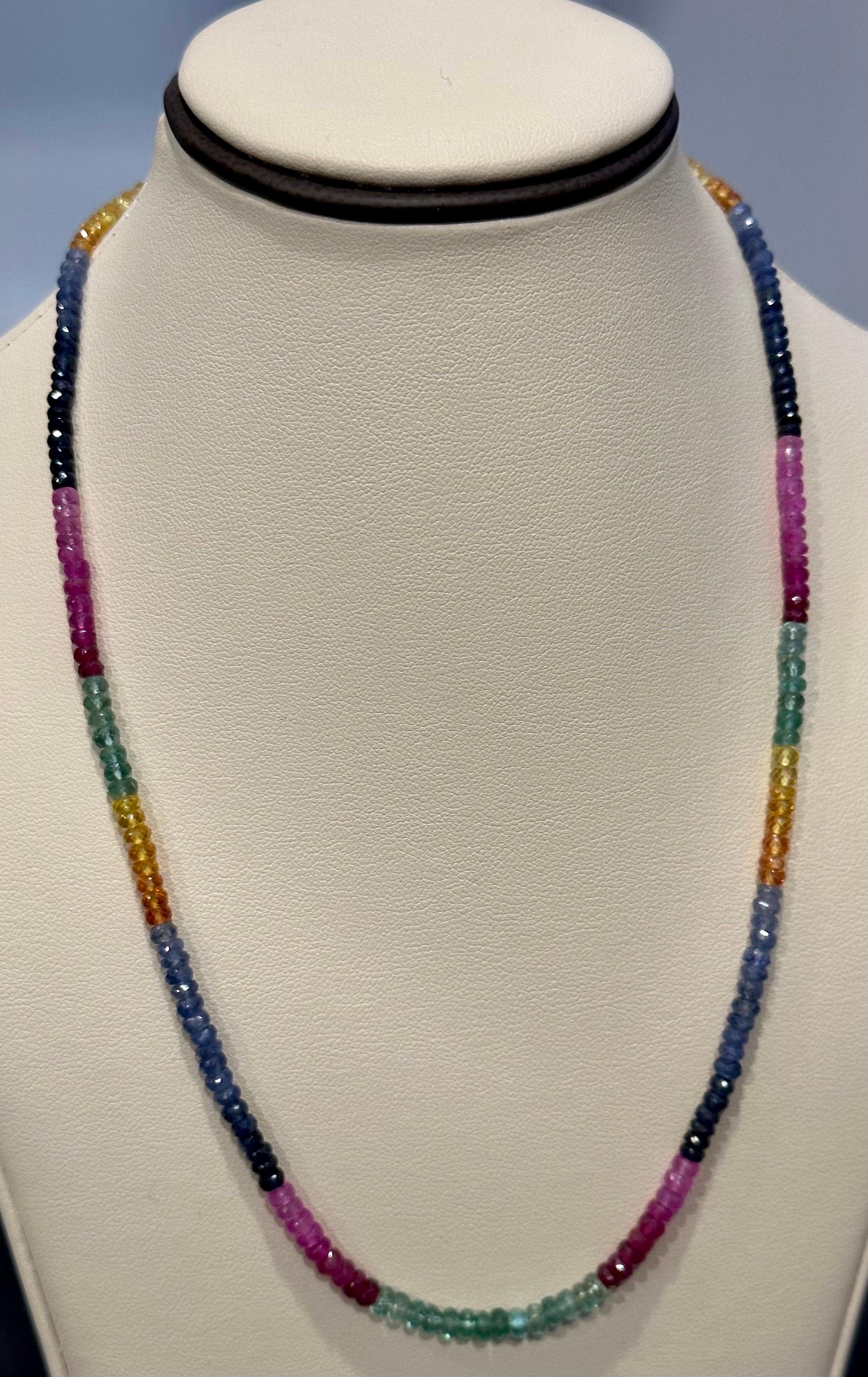 70 Karat einseitiger natürlicher Smaragd Rubin & Saphir Perlen Halskette 14k Gold Verschluss im Angebot 6