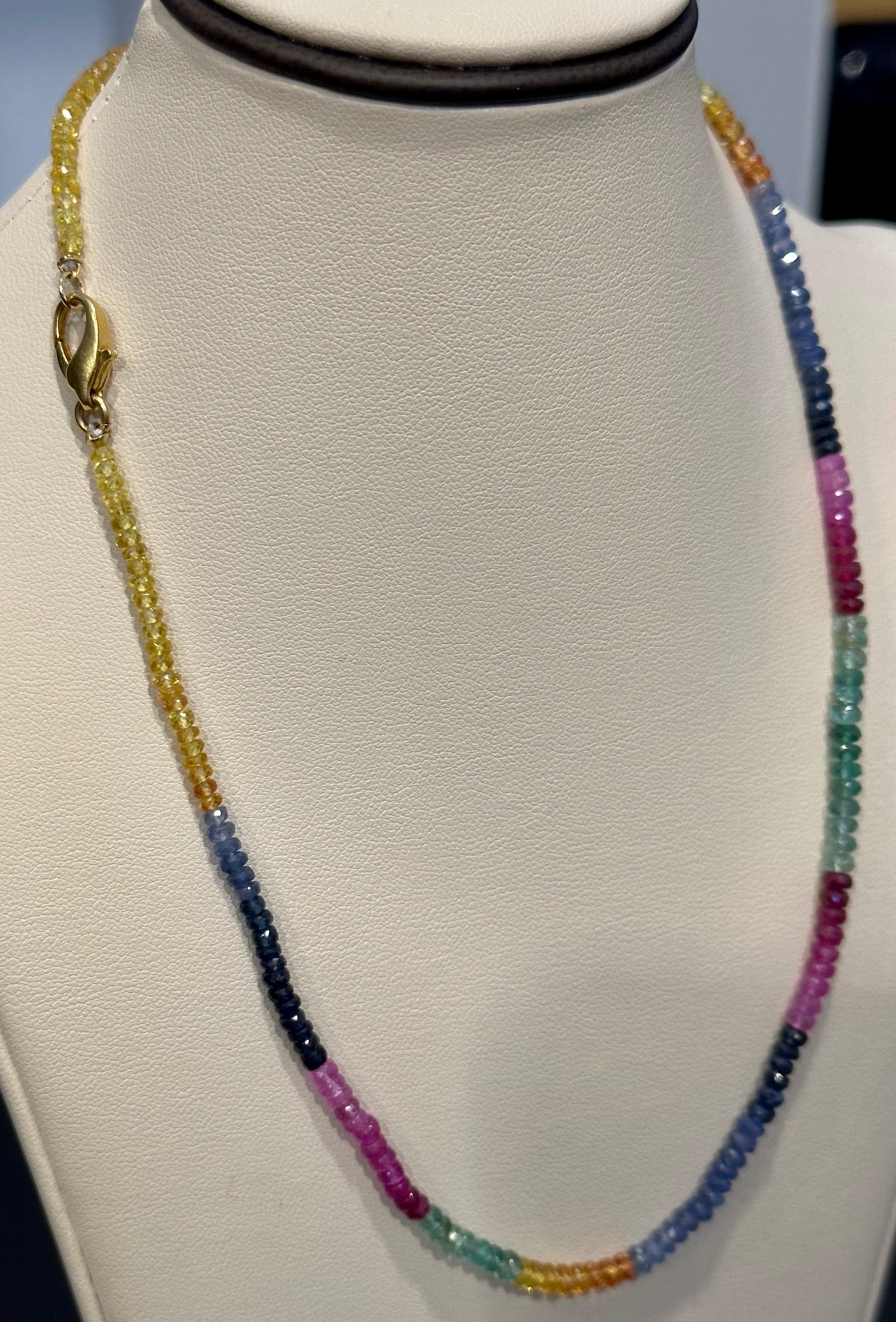 70 Karat einseitiger natürlicher Smaragd Rubin & Saphir Perlen Halskette 14k Gold Verschluss im Angebot 4