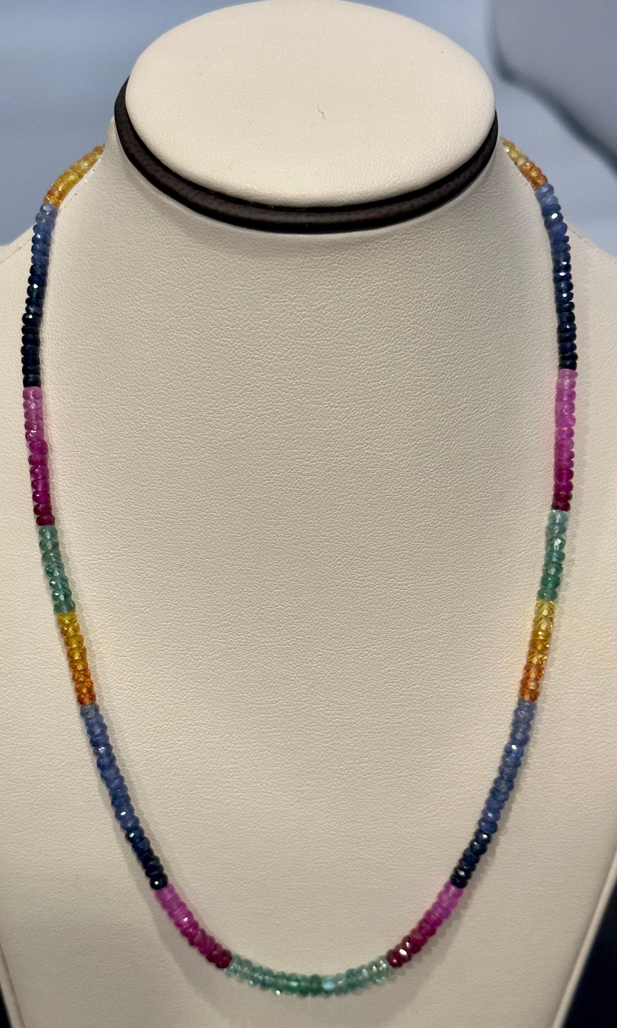 70 Karat einseitiger natürlicher Smaragd Rubin & Saphir Perlen Halskette 14k Gold Verschluss im Angebot 5