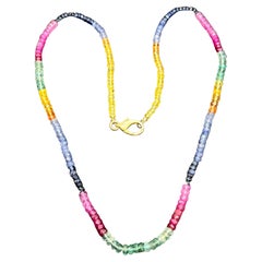 70 Karat einseitiger natürlicher Smaragd Rubin & Saphir Perlen Halskette 14k Gold Verschluss