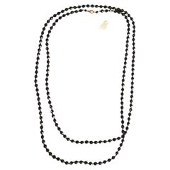 70" Czech Bohemian Black Faceted Glass Bead Long Flapper Strand Necklace, 1930s