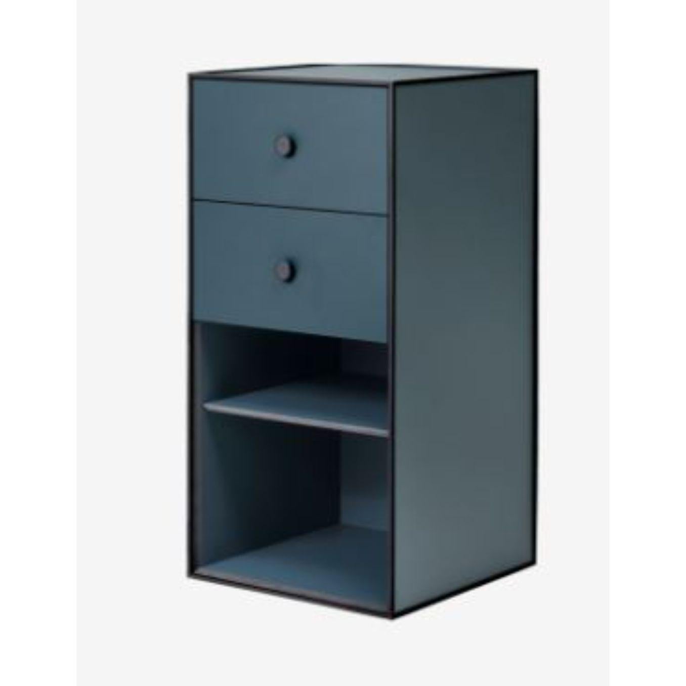 70 Fjord frame box with shelf / 2 drawers by Lassen
Dimensions: D 35 x W 35 x H 70 cm 
Materials: Finér, Melamin, Melamin, Melamine, Metal, Veneer
Also available in different colors and dimensions. 
Weight: 13 Kg


By Lassen is a Danish