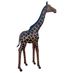 70" Large Leather Handmade Giraffe Floor Sculpture