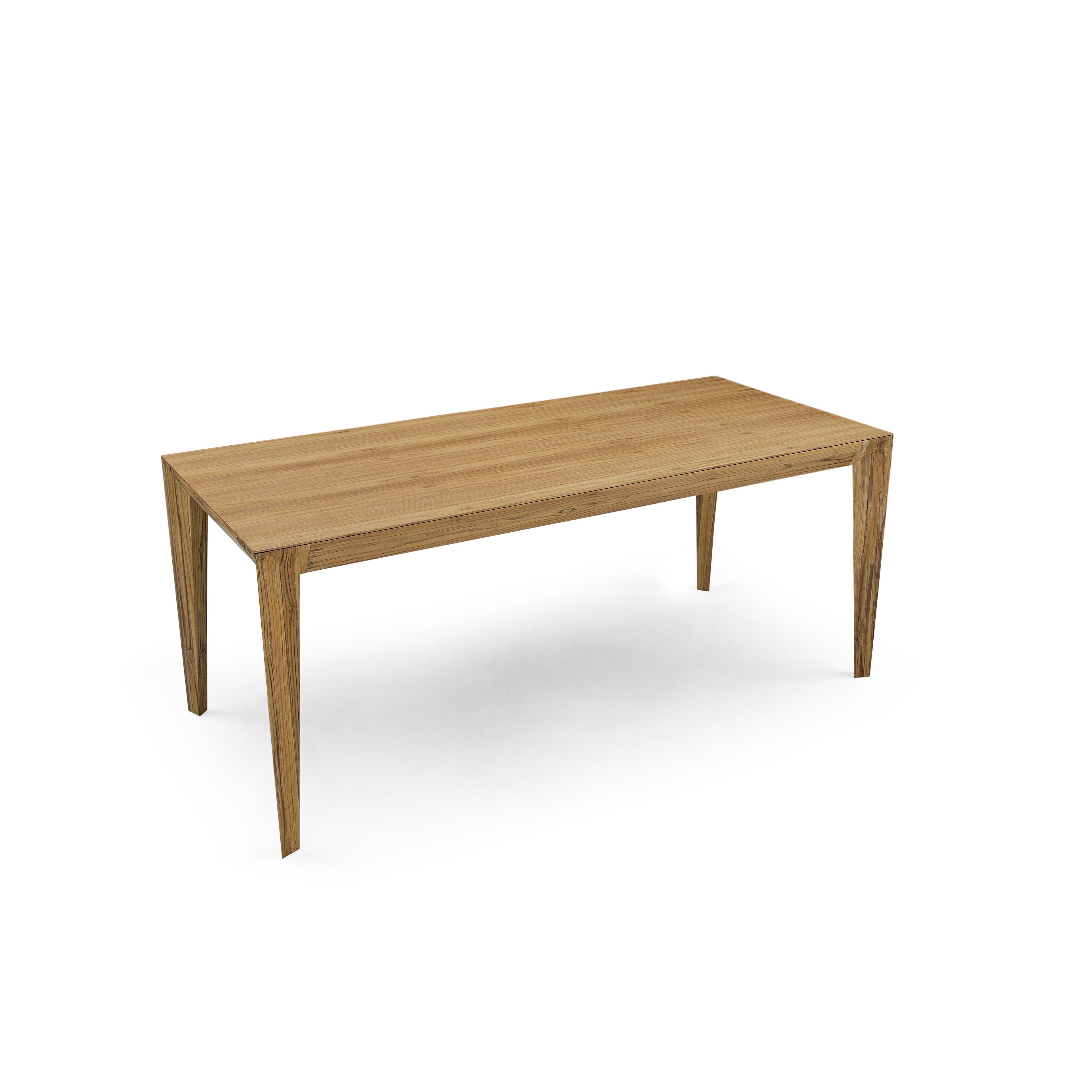 Contemporary Luce Rectangular Dining Table with a Teak Wood Veneered Table Top 70'' For Sale