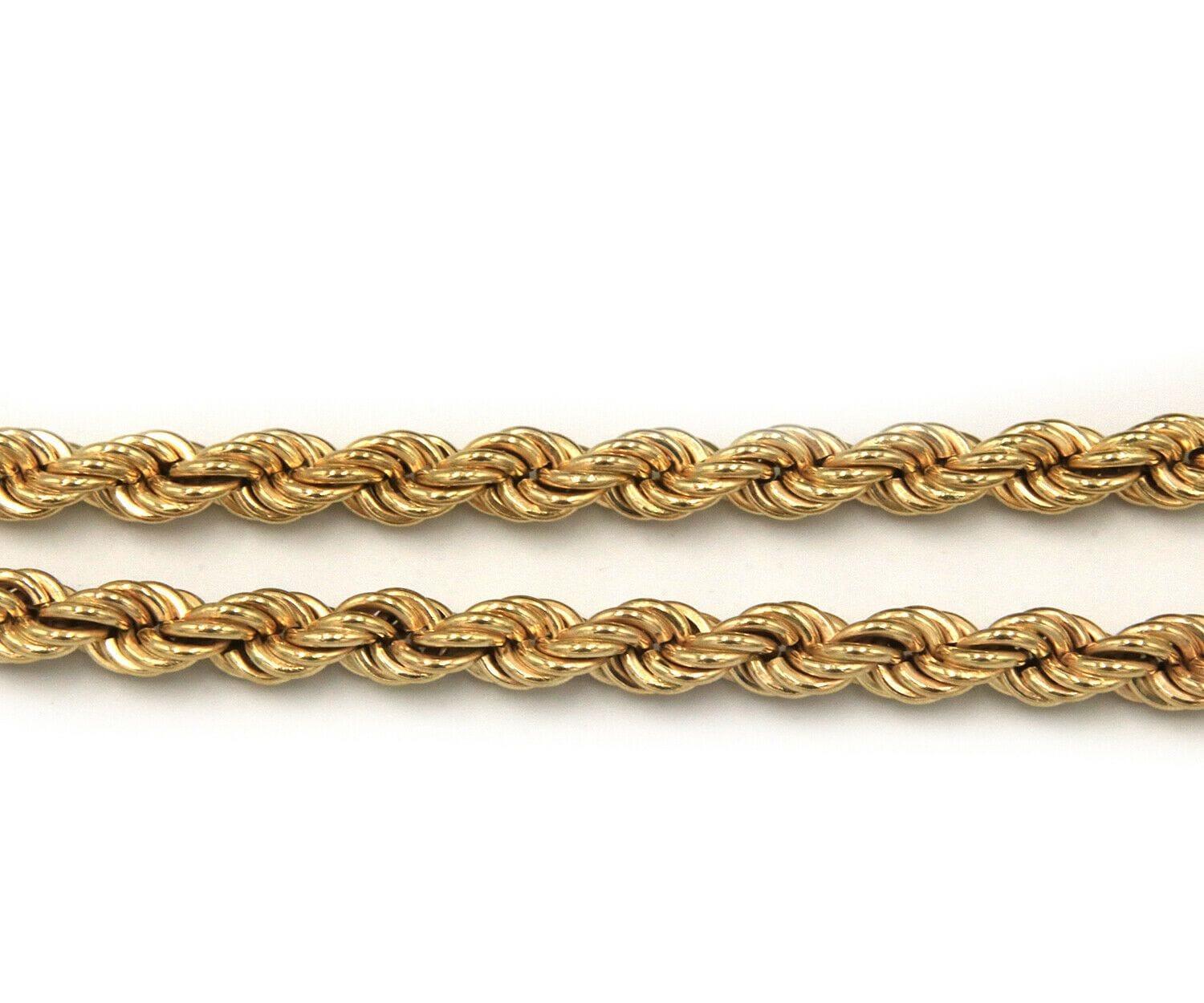 7.0 MM Rope Chain Necklace in 14K

Rope Chain Necklace
14K Yellow Gold
Necklace Width: Approx. 7.0 MM
Necklace Length: Approx. 22.0 Inches
Weight: Approx. 39.30 Grams
Stamped: 14K

Condition:
Offered for your consideration is a previously owned rope