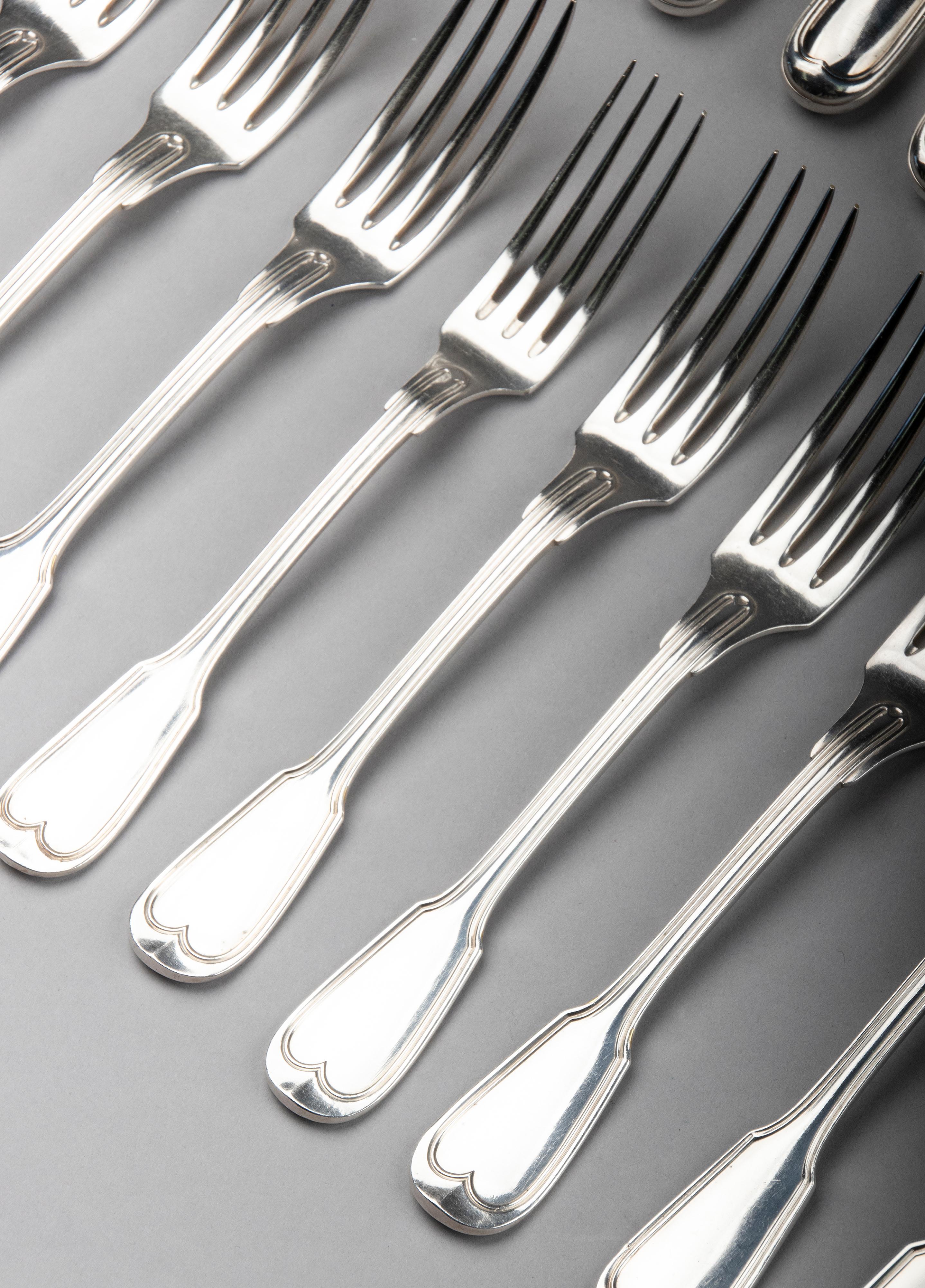 60-Piece Set of Silver Plated Flatware by Christofle Model Chinon 12