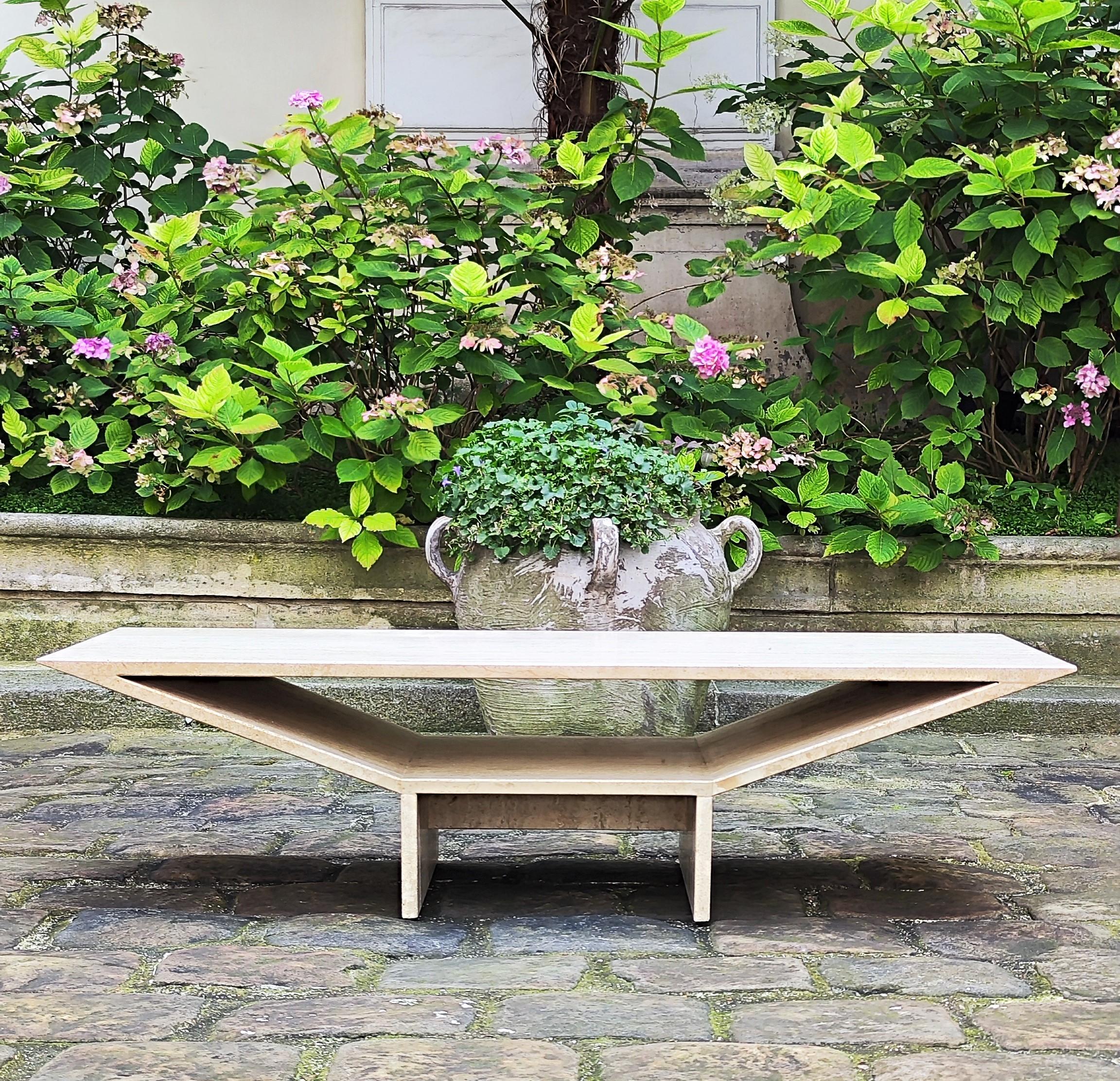 Late 20th Century 70 s Italian Coffee Table minimalist & brutalist in Travertine, 1970 - Italy For Sale
