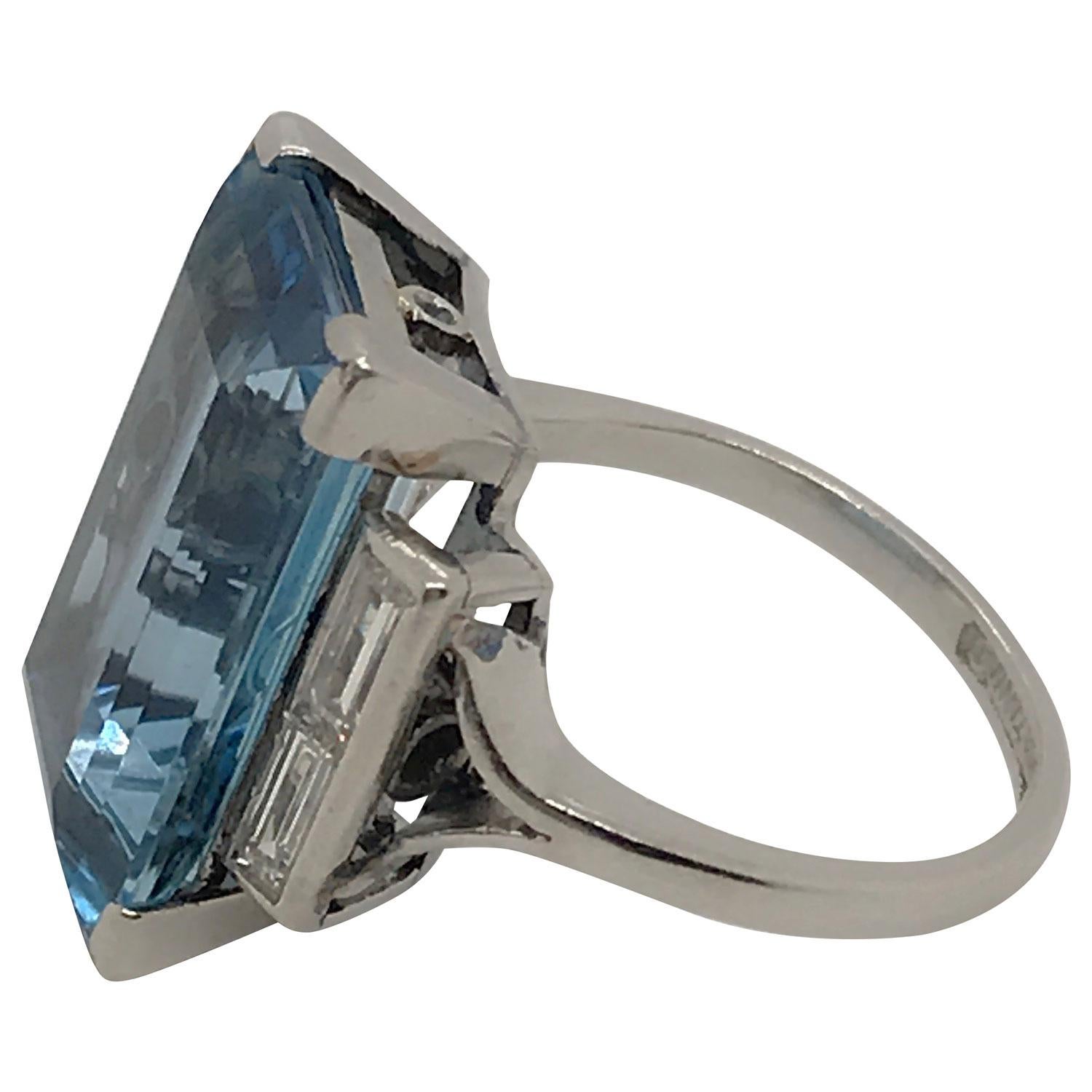 Emerald Cut 7.00 Carat Aquamarine and Diamond Platinum Cocktail Ring