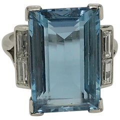Vintage 7.00 Carat Aquamarine and Diamond Platinum Cocktail Ring