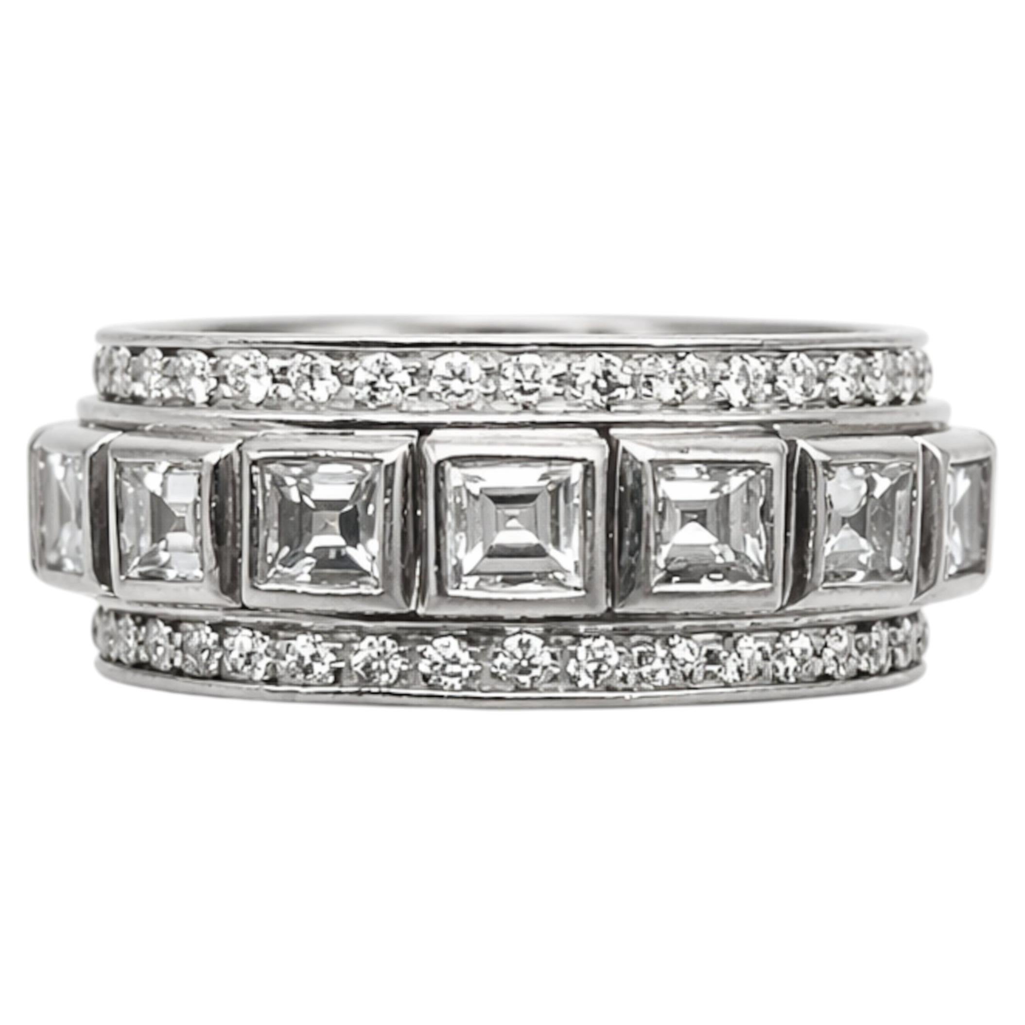 Bague d'éternité à trois rangs de diamants Asscher de 7,00 carats en platine