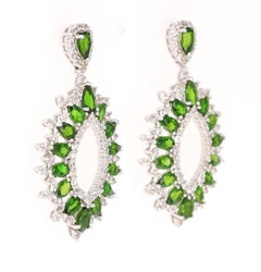 7.00 Carat Chrome Diopside White Topaz Silver Earrings