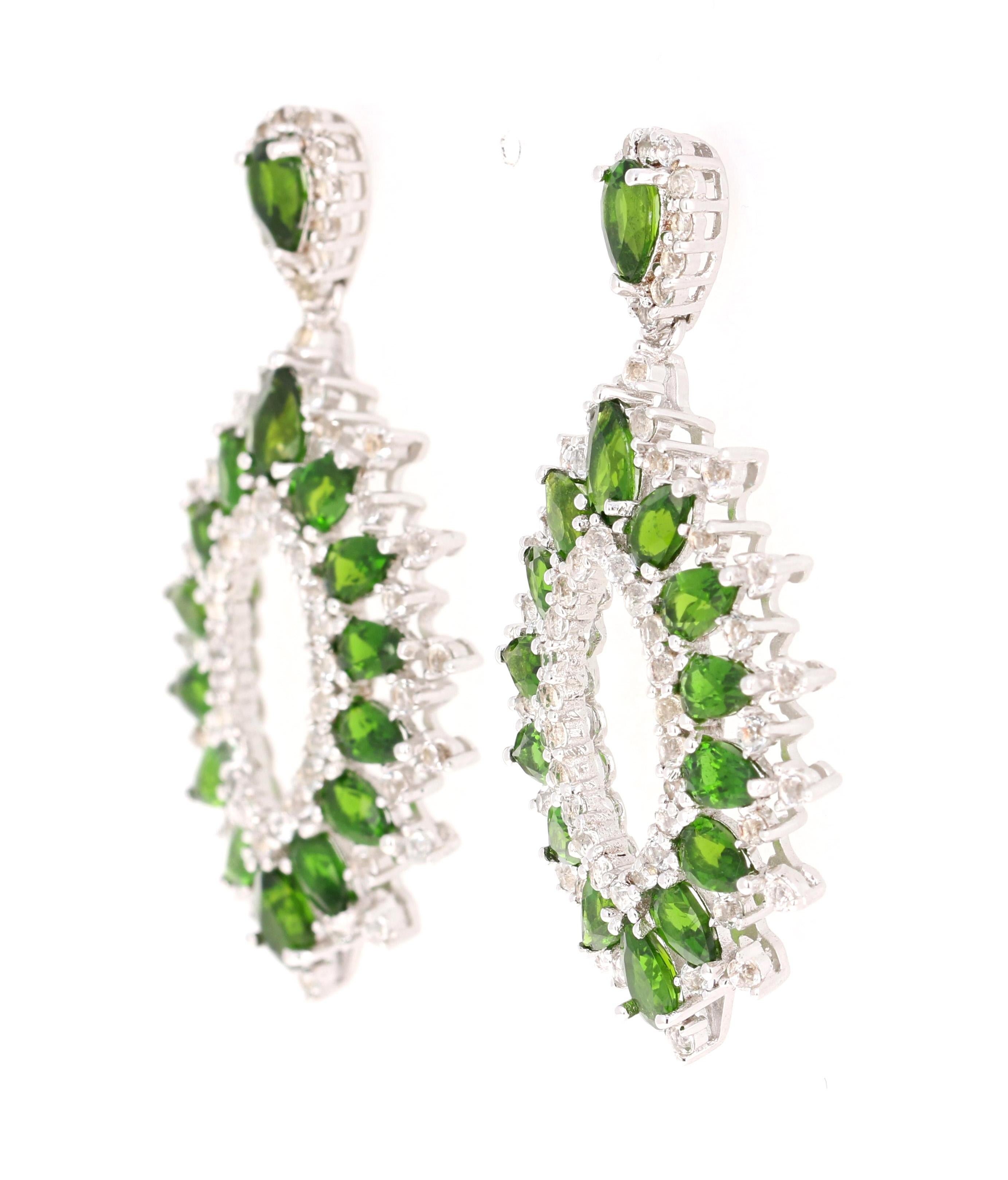 Contemporary 7.00 Carat Chrome Diopside White Topaz Silver Earrings For Sale
