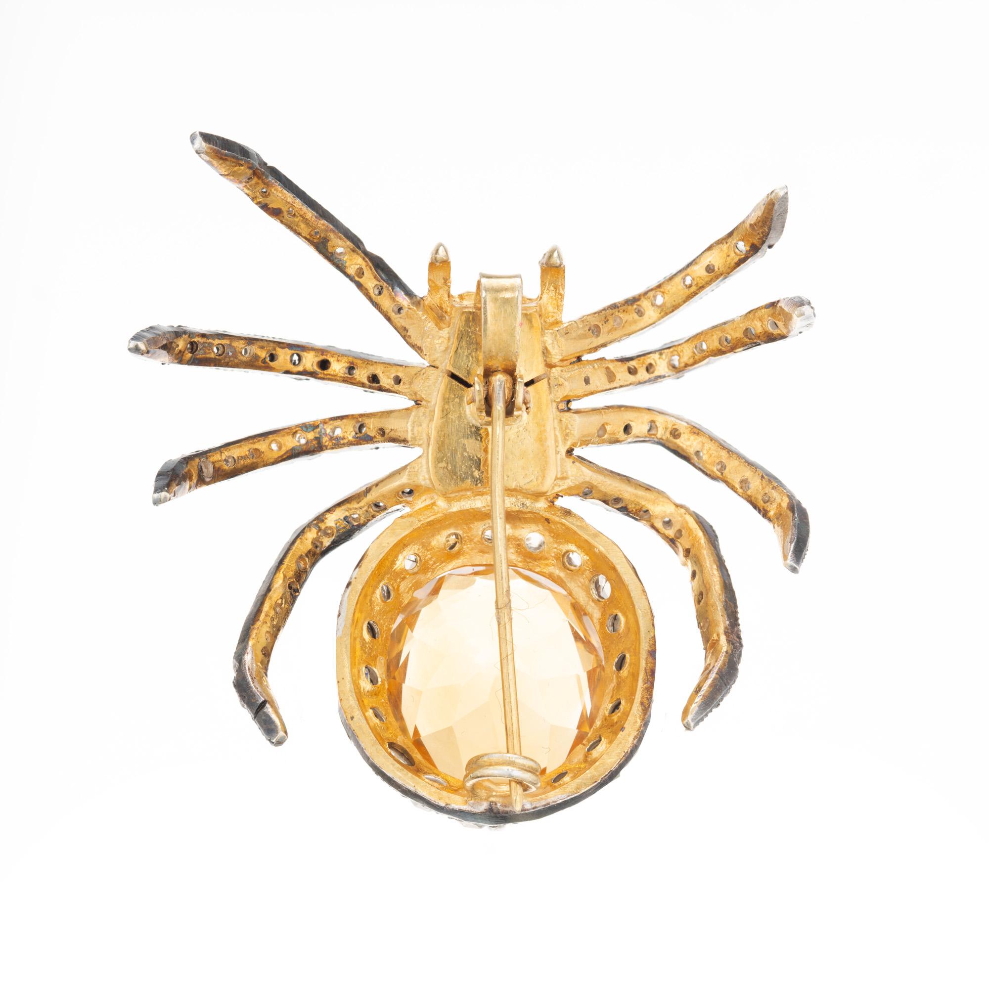 Women's 7.00 Carat Citrine Ruby Diamond Silver Spider Brooch Pendant For Sale