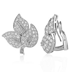 7.00 Carat Diamond Leaf Clip / Post Gold Earrings