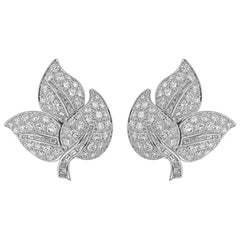 7.00 Carat Diamond Leaf Clip / Post Gold Earrings