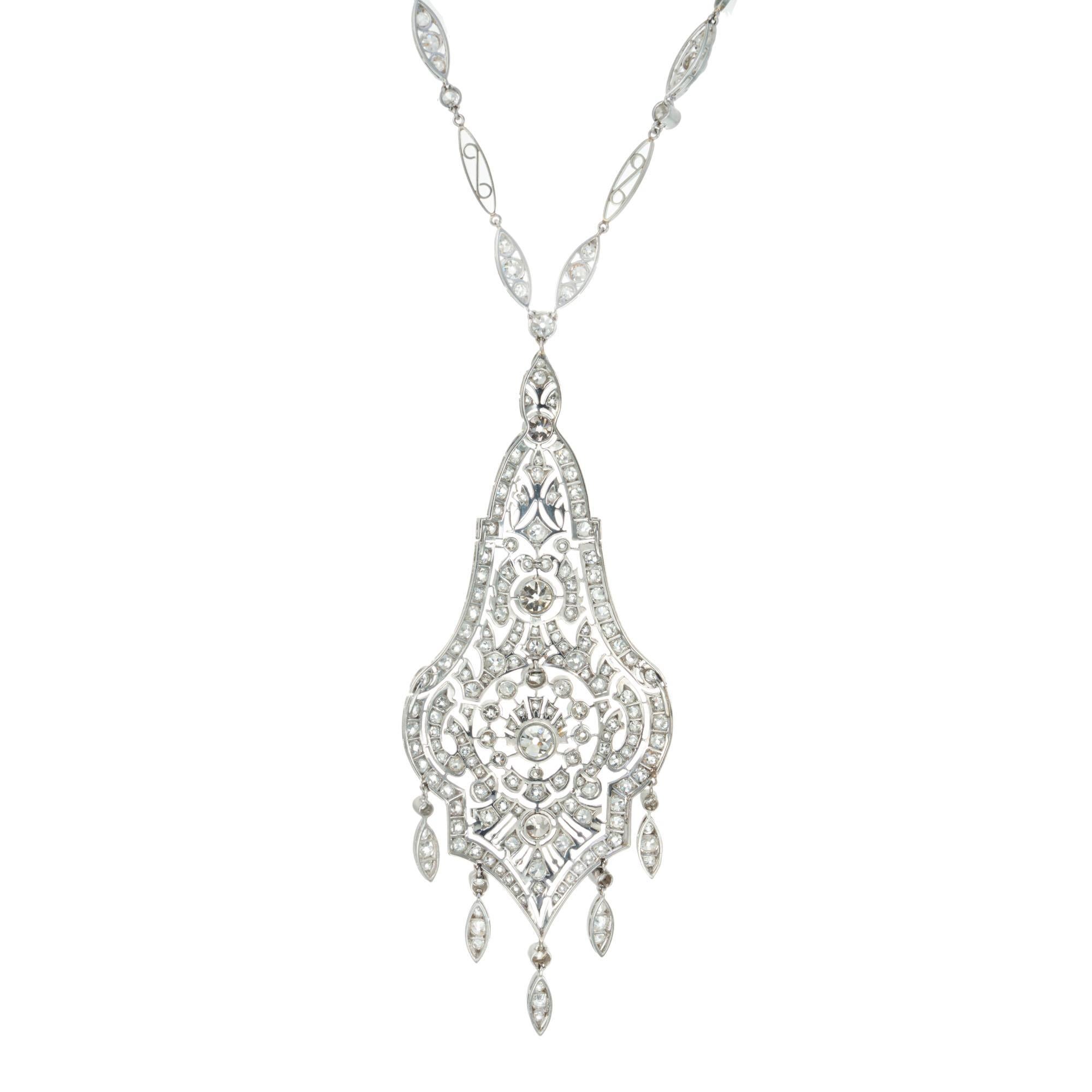 Old European Cut 7.00 Carat Diamond Platinum Edwardian Pendant Necklace For Sale