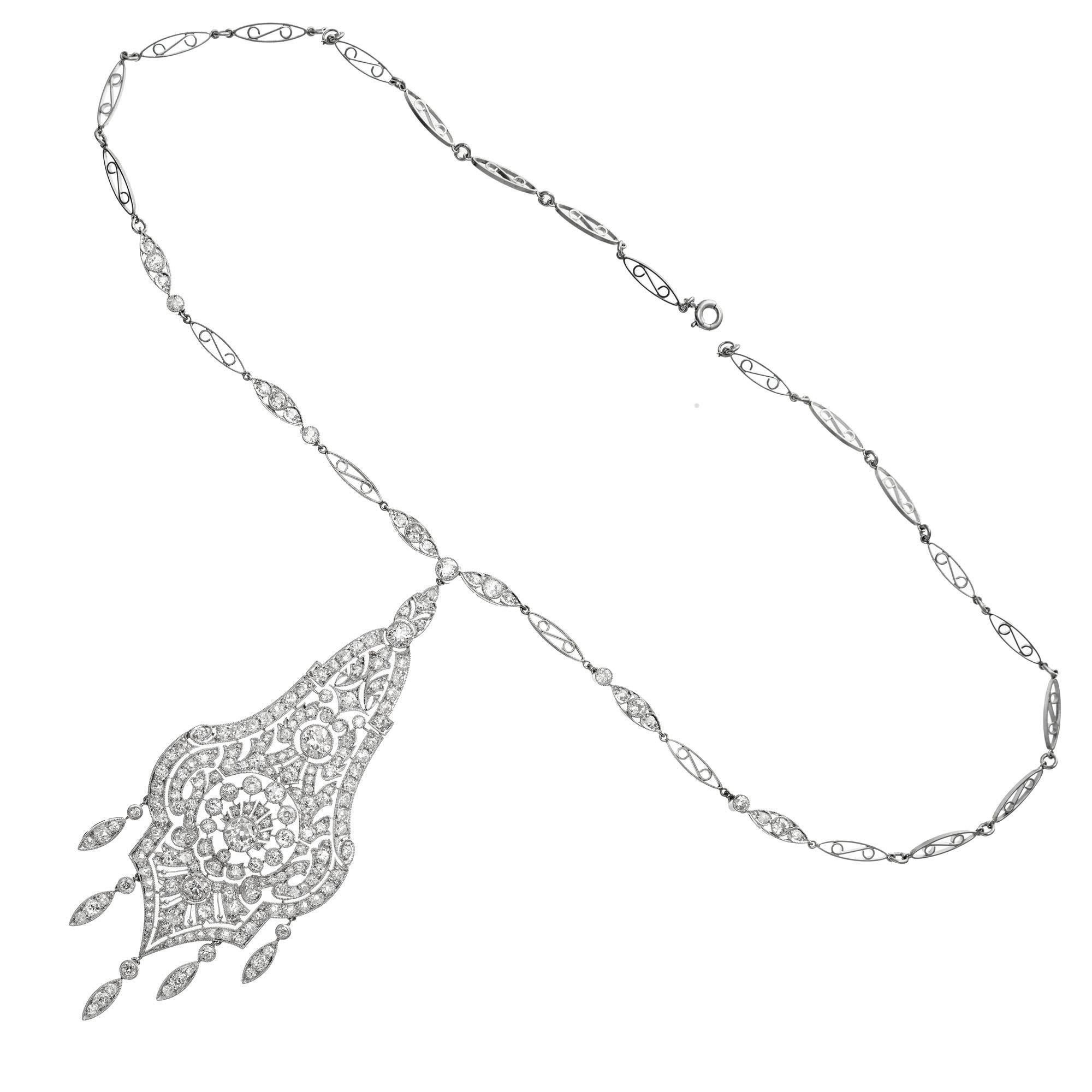 7,00 Karat Diamant Platin Edwardianische Halskette mit Anhänger im Zustand „Gut“ im Angebot in Stamford, CT