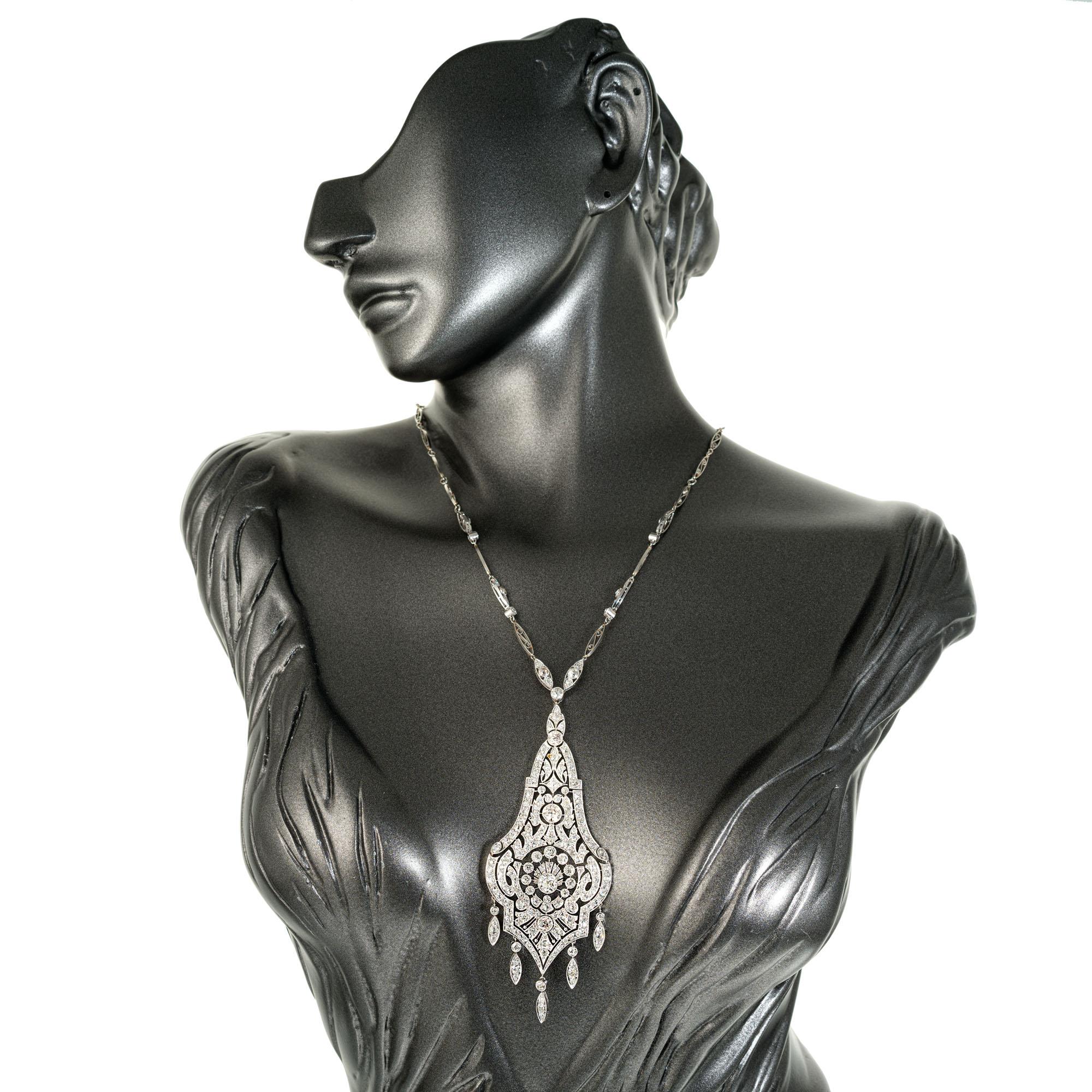 7.00 Carat Diamond Platinum Edwardian Pendant Necklace For Sale 1