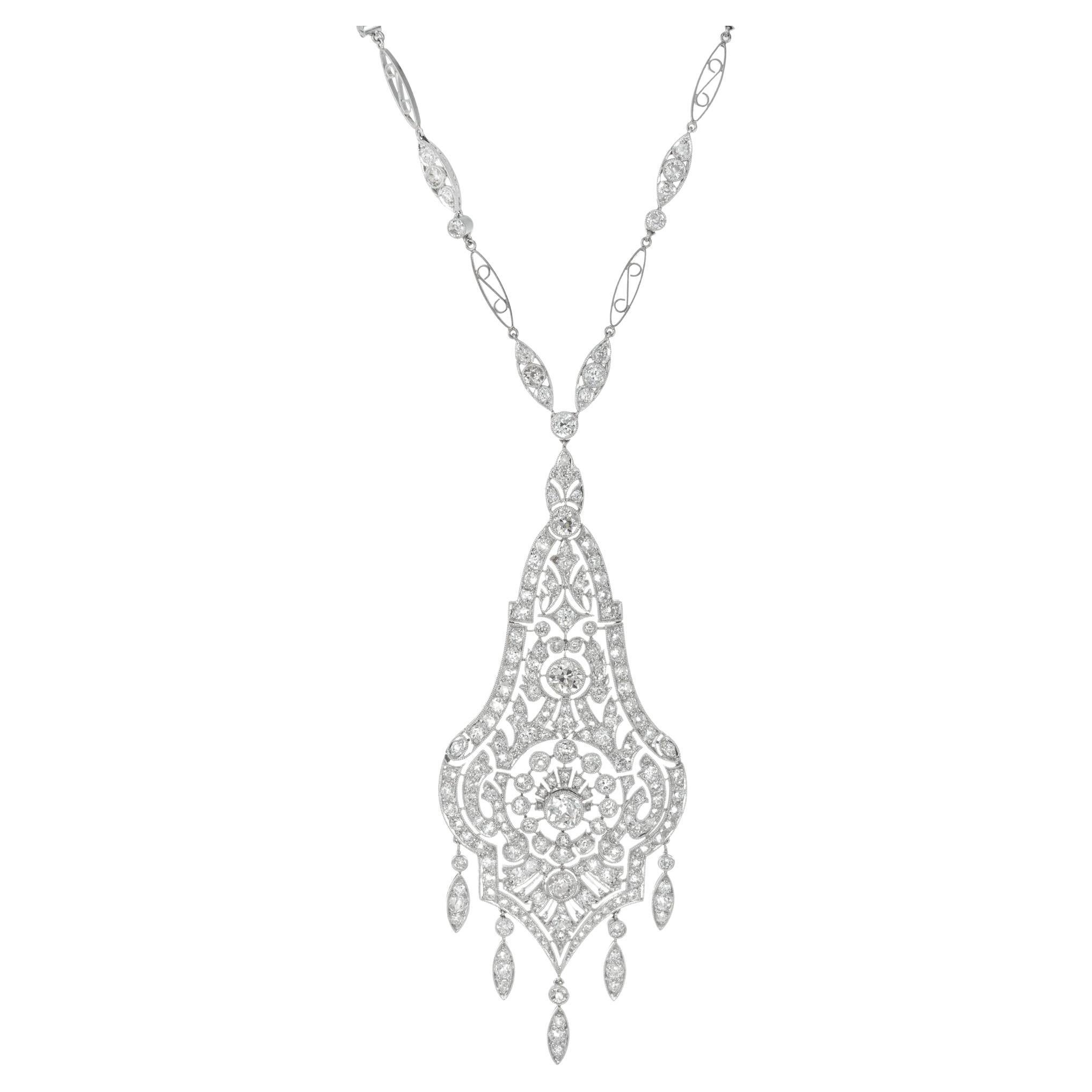 7.00 Carat Diamond Platinum Edwardian Pendant Necklace For Sale