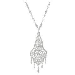 7.00 Carat Diamond Platinum Edwardian Pendant Necklace