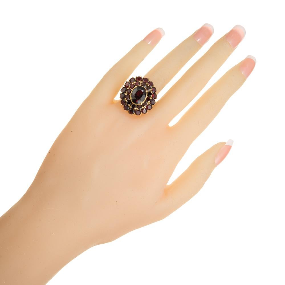 7.00 Carat Garnet Yellow Gold Cluster Cocktail Ring For Sale 2